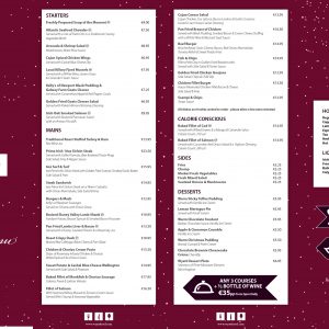 J.W.’s Evening Festive Menu