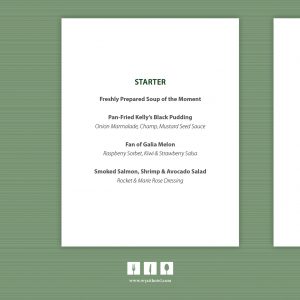 The Lane Suite Dinner Menu Green