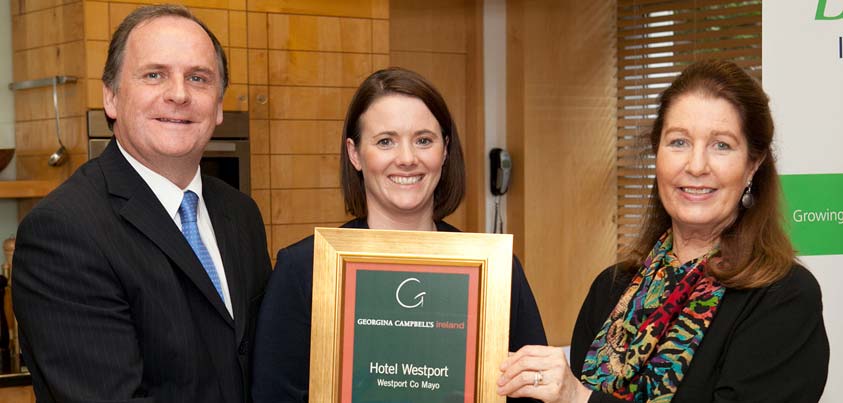 Pictured At The Awards Ceremony In The Bórd Bia Office Earlier This Week Accepting The 2013 Georgana Campbell Family Friendly Hotel Of The Year Is L To R, Declan Heneghan, General Manager At Hotel Westport, Eithne Cosgrove, Director Of Sales & Marketing And Georgina Campbell.