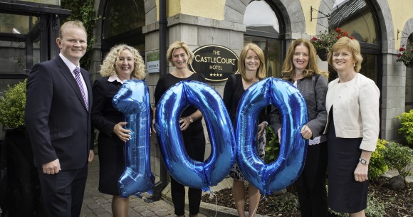 100% Occupancy..Owners of the Westport Hotel Group, Joe Corcoran, Annamarie Corcoran and Anne Corcoran, pictured with Blaithnaid Brady Head Receptionist Castlecourt Hotel, Patricia Kavanagh Reservations Manager and Ciara Joyce Marketing Manager at the announcement of their 100% occupancy recently achieved. Pic: Michael McLaughlin